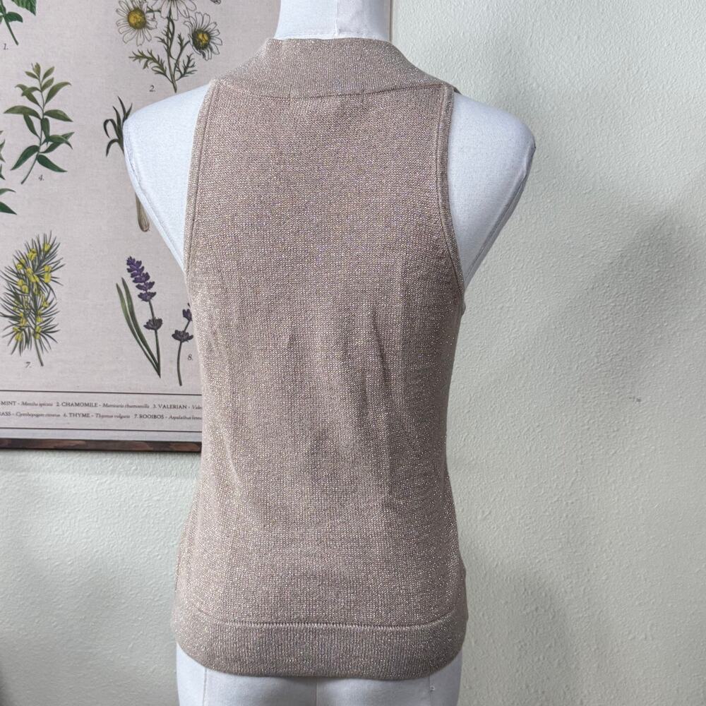 Vtg 90s Y2k Gold Metallic Knit Button Up Vest Fairy Grunge Trashy McBling S M - Picture 3 of 5